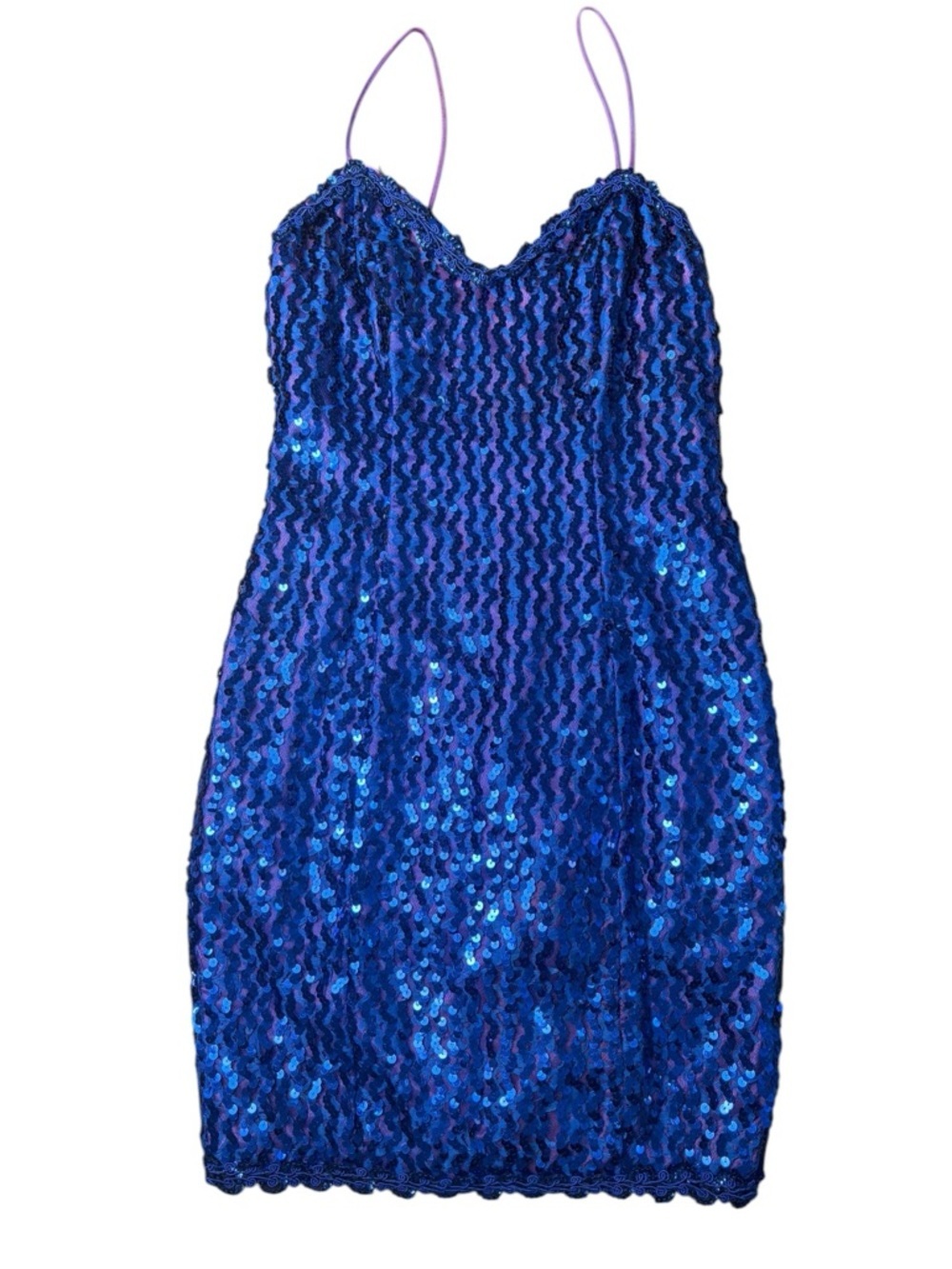 Vintage ZUM ZUM Blue/Purple Sequin Mini Spaghetti Strap Mini Dress - Picture 2 of 12
